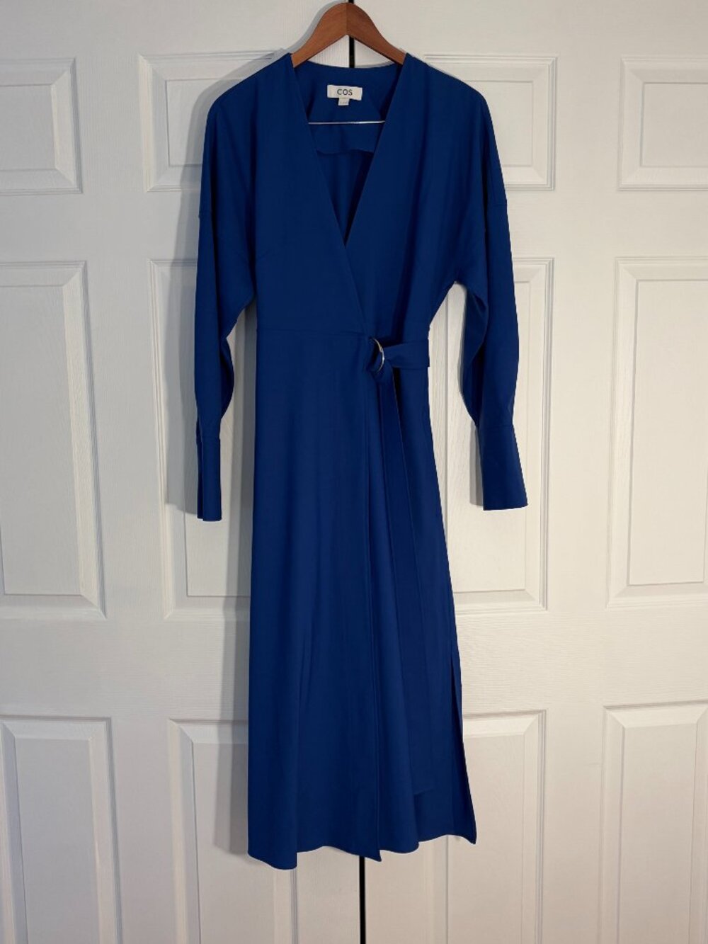 COS Cobalt Blue Wool Crepe Wrap Midi Dress EU 38